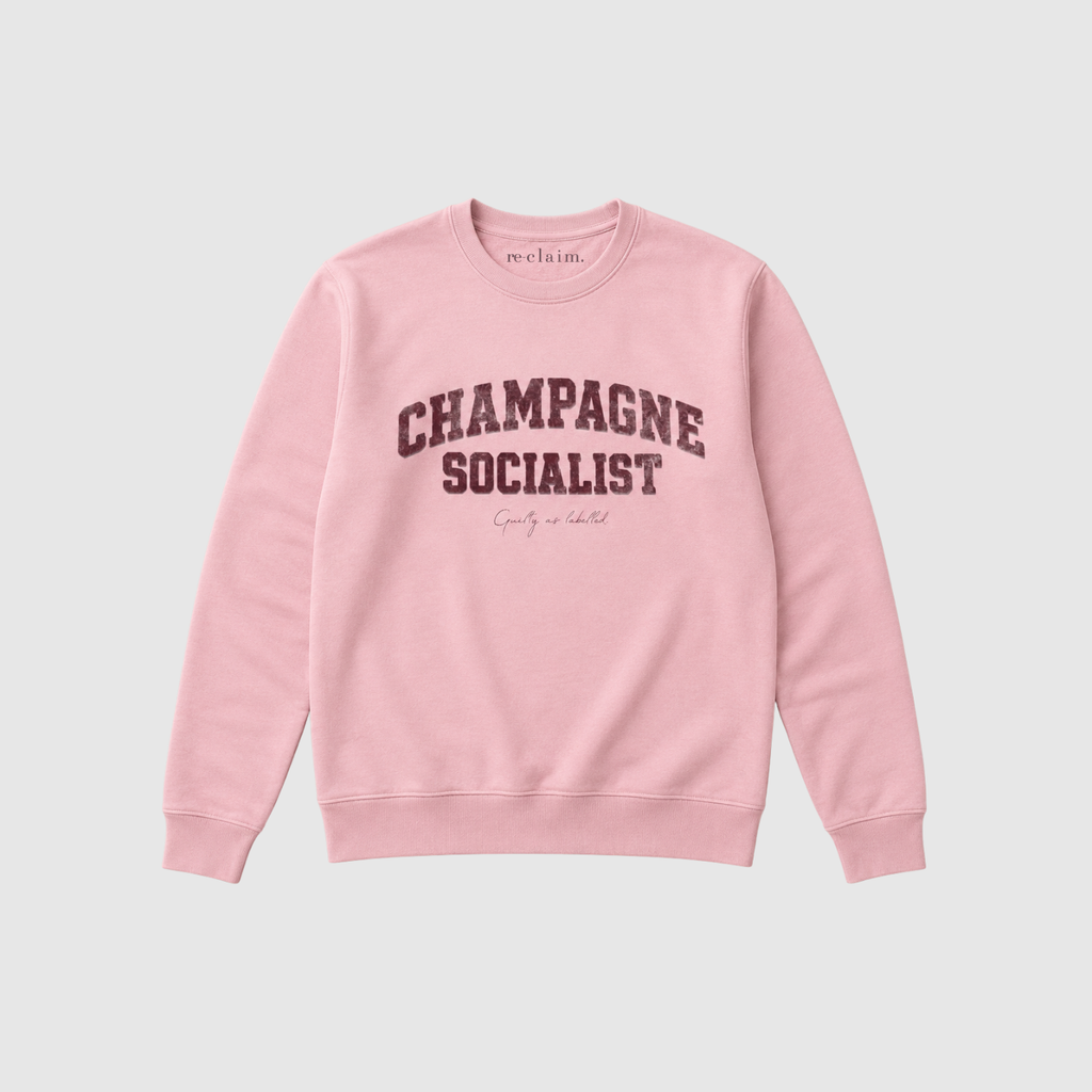 "CHAMPAGNE SOCIALIST" DISTRESSED-PRINT ORGANIC SWEATSHIRT