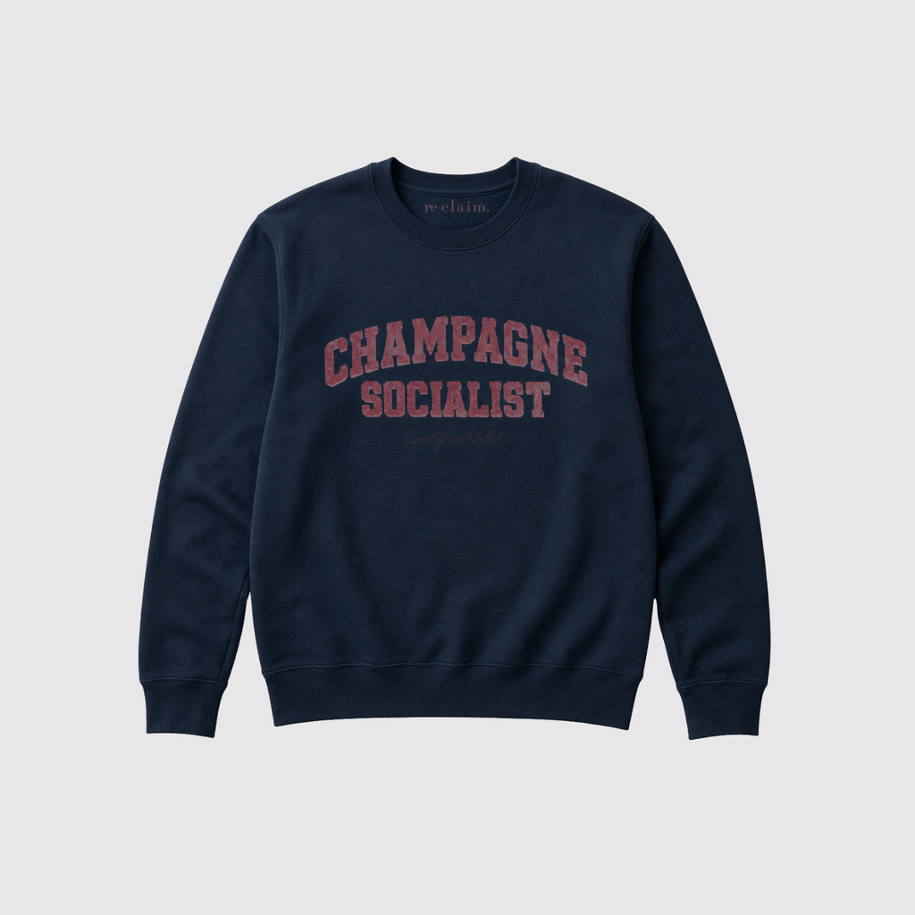 "CHAMPAGNE SOCIALIST" DISTRESSED-PRINT ORGANIC SWEATSHIRT