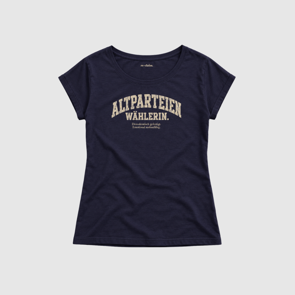 ALTPARTEIENWÄHLERIN. LADIES EXTENDED SHOULDER T-SHIRT
