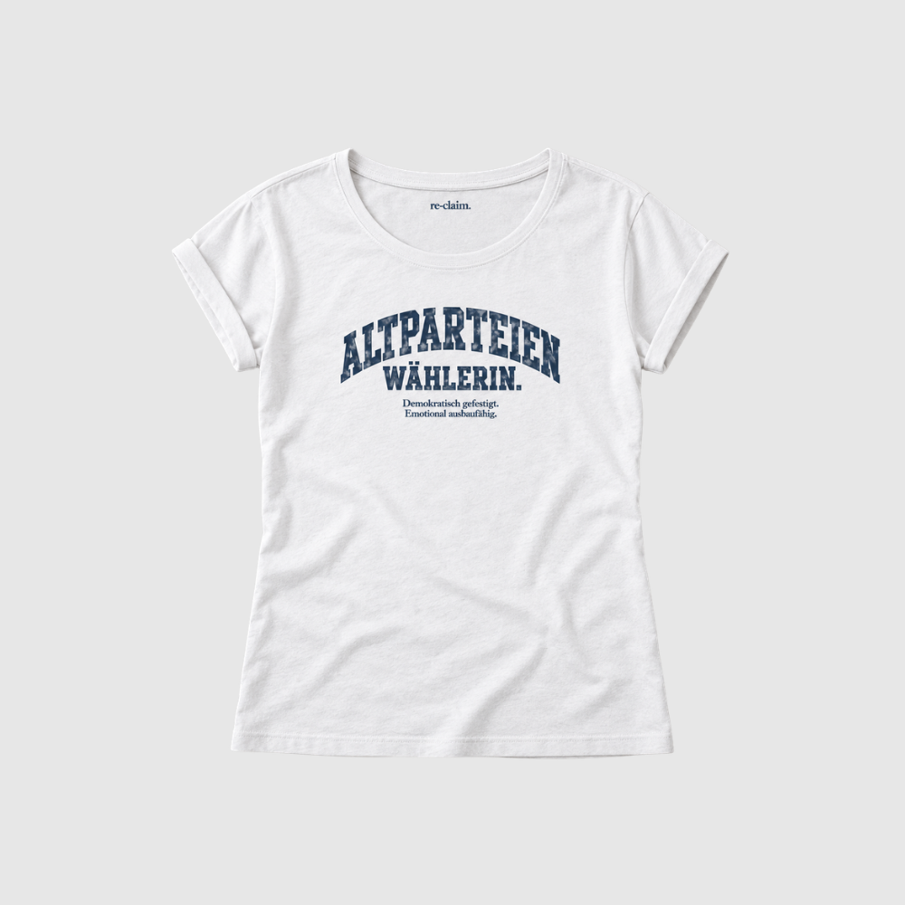 ALTPARTEIENWÄHLERIN. LADIES EXTENDED SHOULDER T-SHIRT