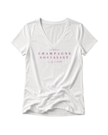 "AUTHENTIC CHAMPAGNE SOCIALIST." LADIES V-NECK SHIRT
