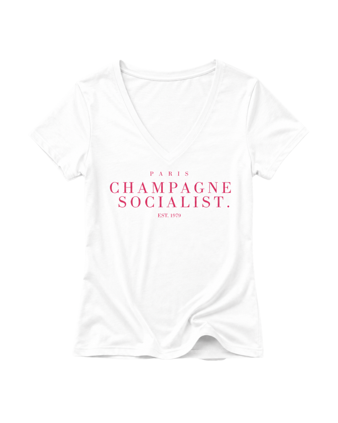 "PARIS CHAMPAGNE SOCIALIST." LADIES V-NECK SHIRT