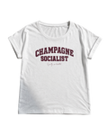 "CHAMPAGNE SOCIALIST" DISTRESSED, LADIES EXTENDED SHOULDER T- SHIRT