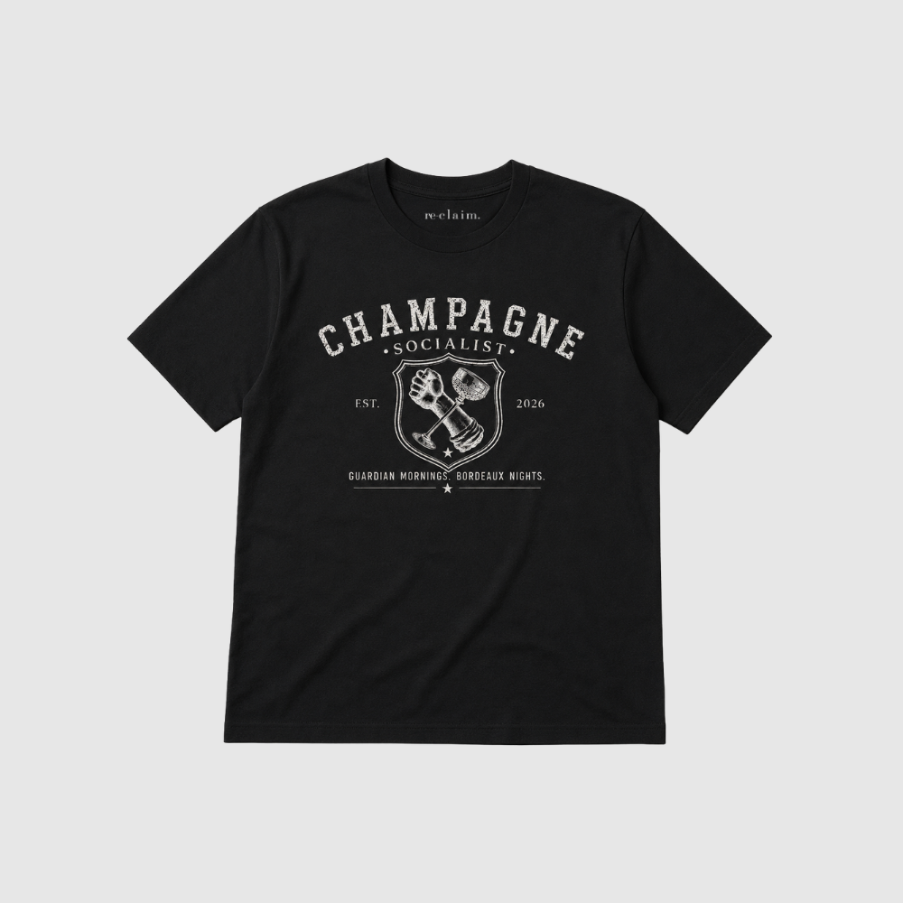 "CHAMPAGNE SOCIALIST - GUARDIAN MORNINGS, BORDEAUX NIGHTS" T-SHIRT