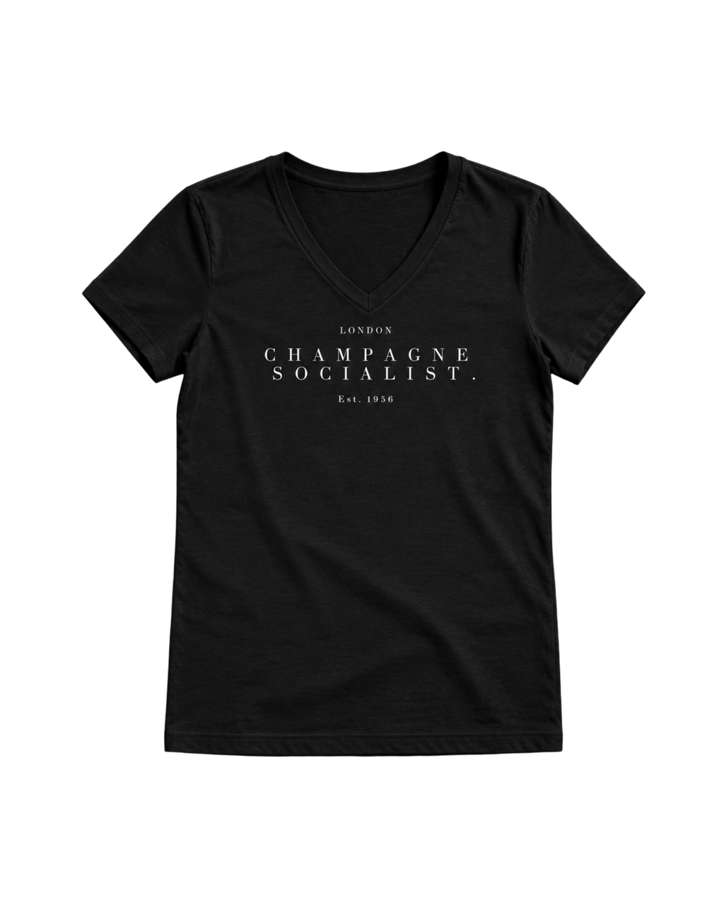 "CHAMPAGNE SOCIALIST." LADIES V-NECK SHIRT