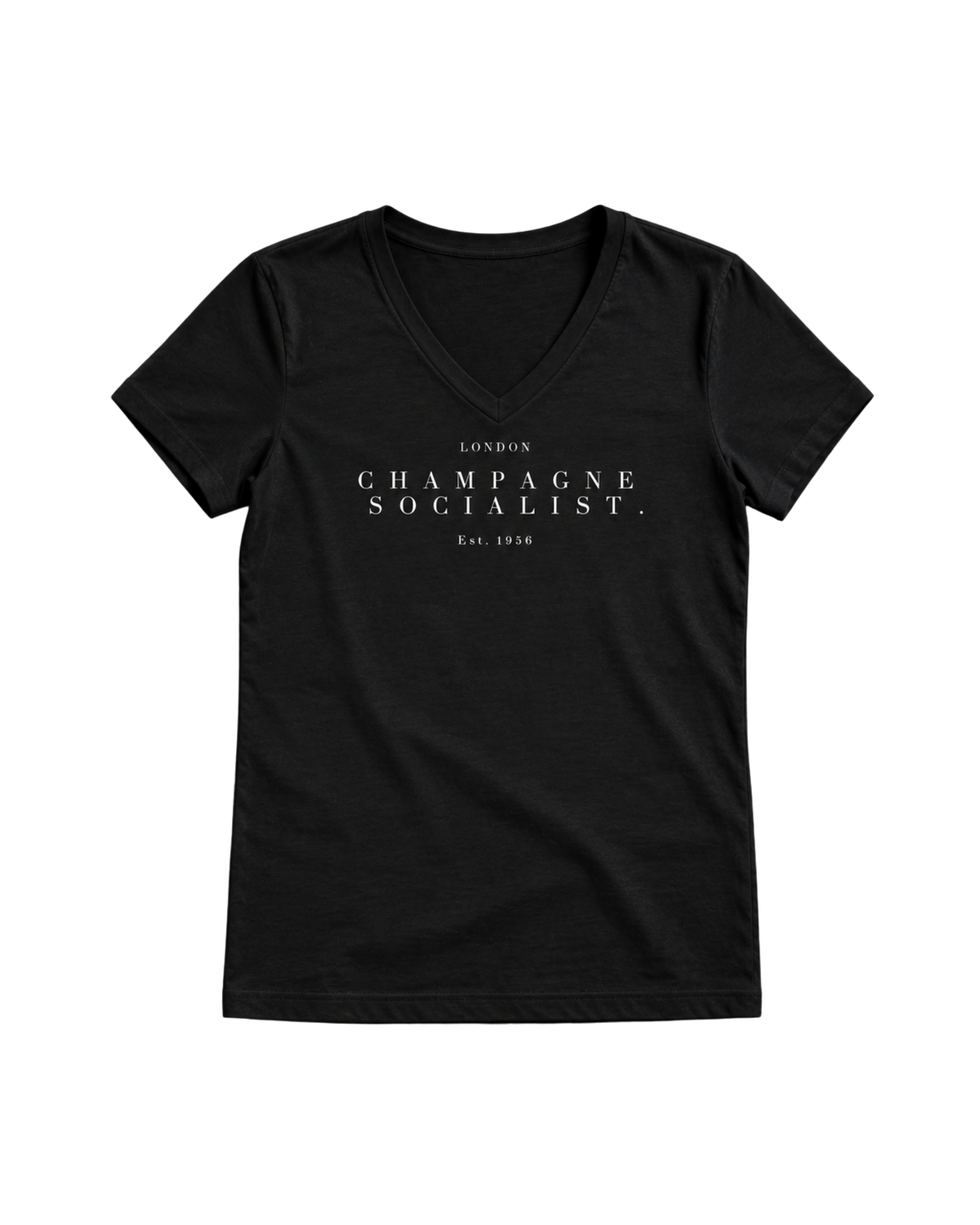 "CHAMPAGNE SOCIALIST." LADIES V-NECK SHIRT
