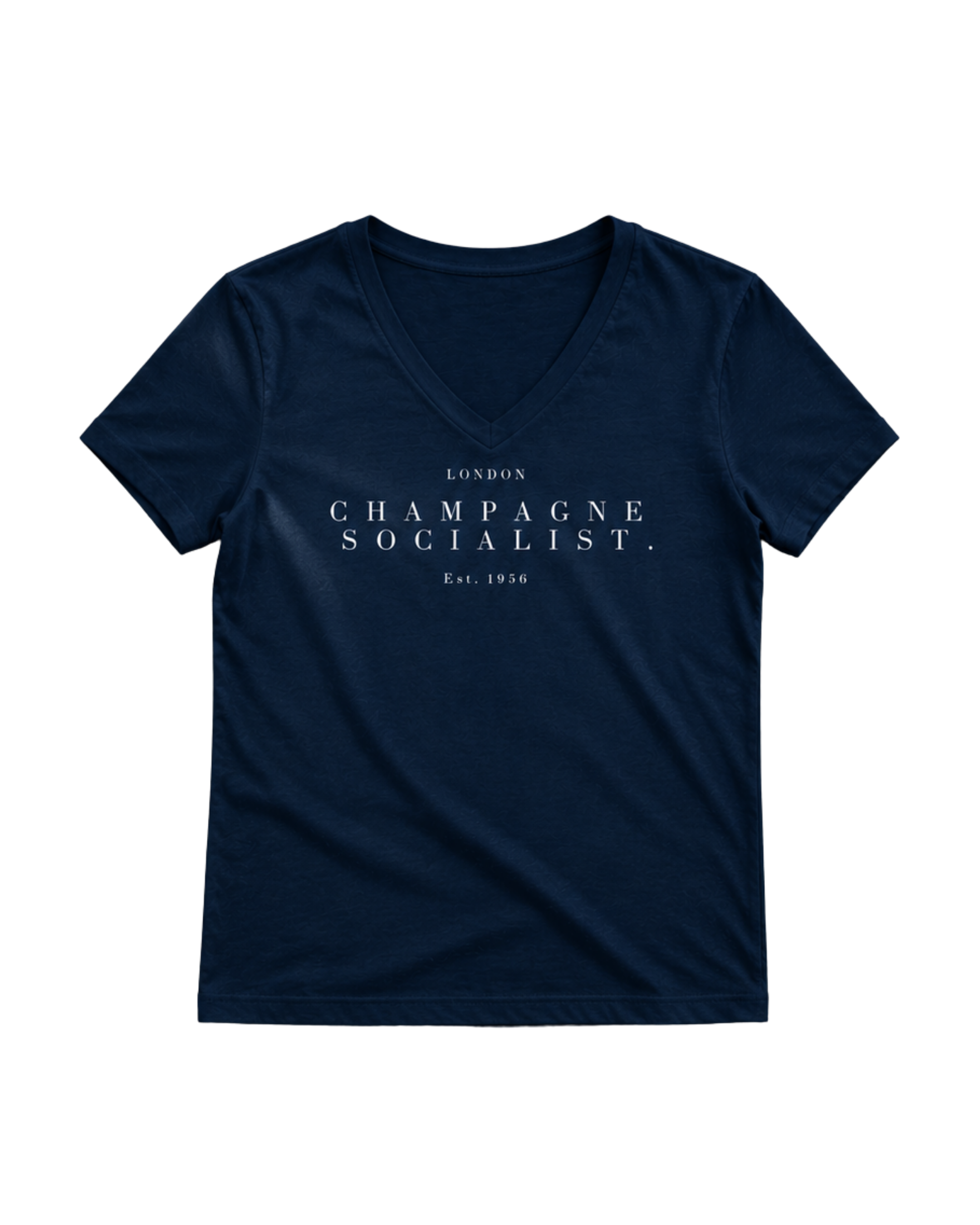 "CHAMPAGNE SOCIALIST." LADIES V-NECK SHIRT