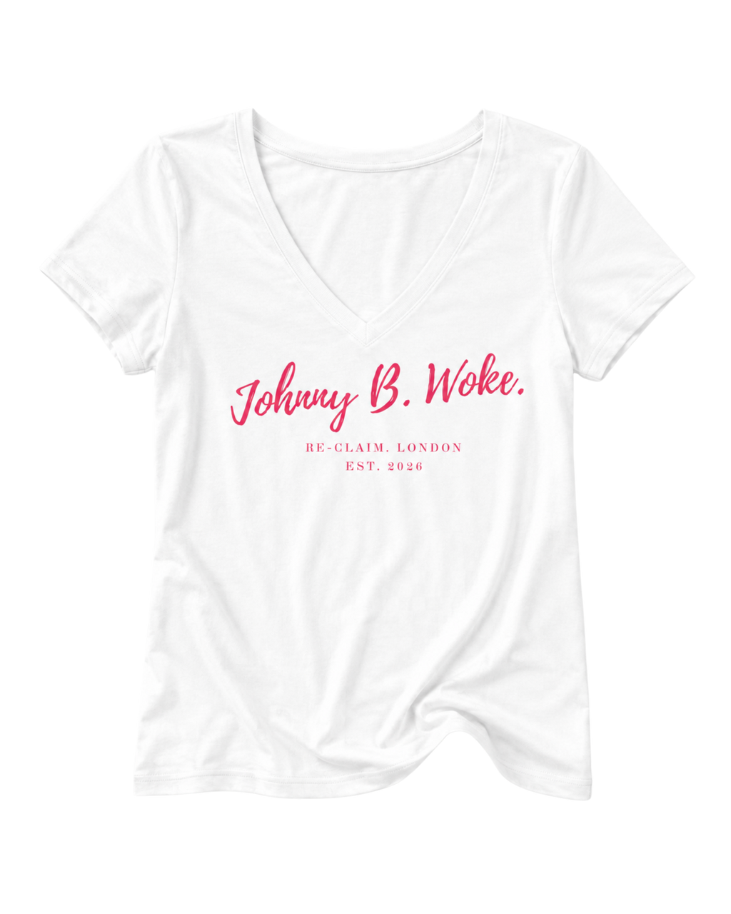 JOHNNY B. WOKE.  LADIES V-NECK SHIRT