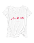 JOHNNY B. WOKE.  LADIES V-NECK SHIRT
