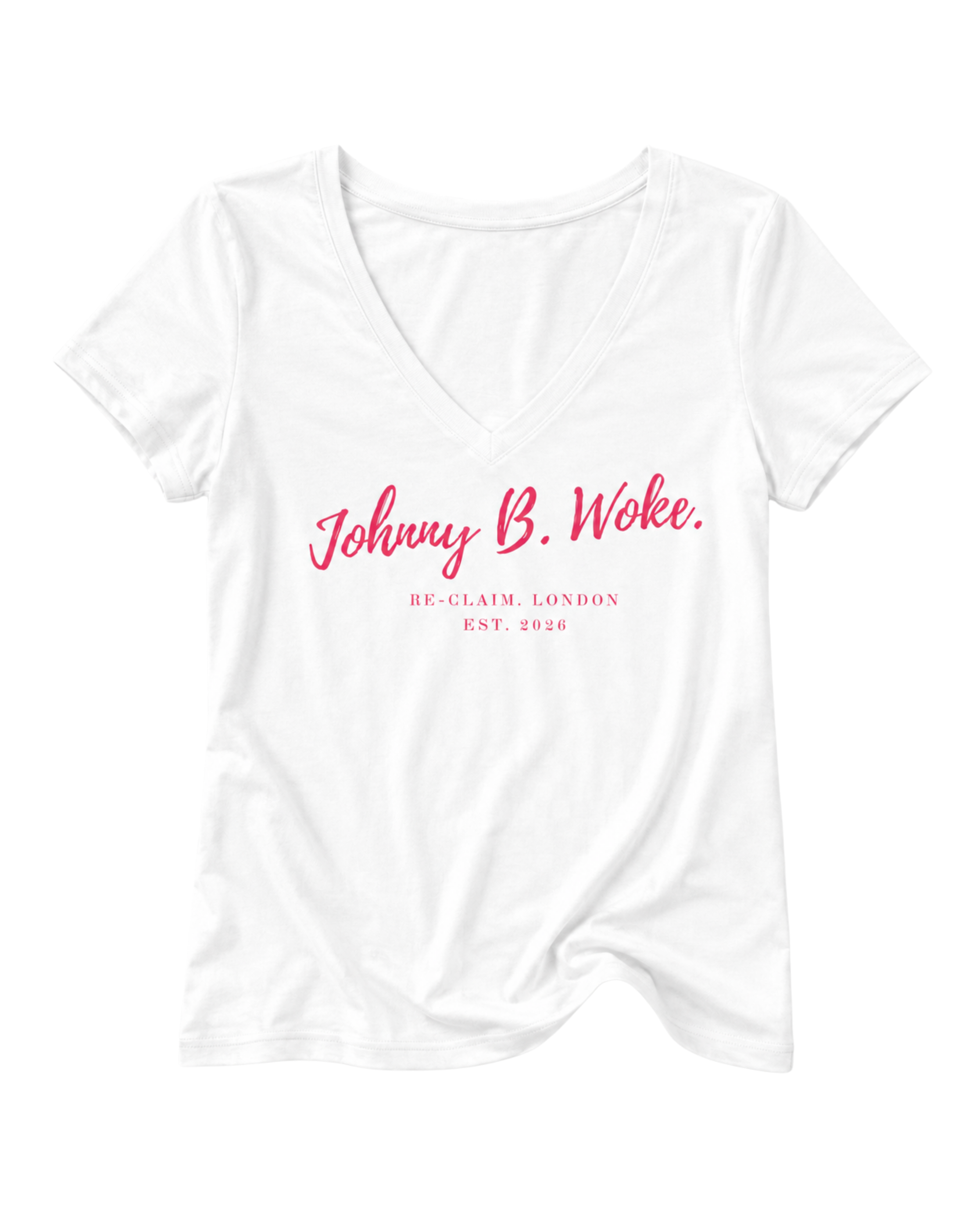 JOHNNY B. WOKE.  LADIES V-NECK SHIRT