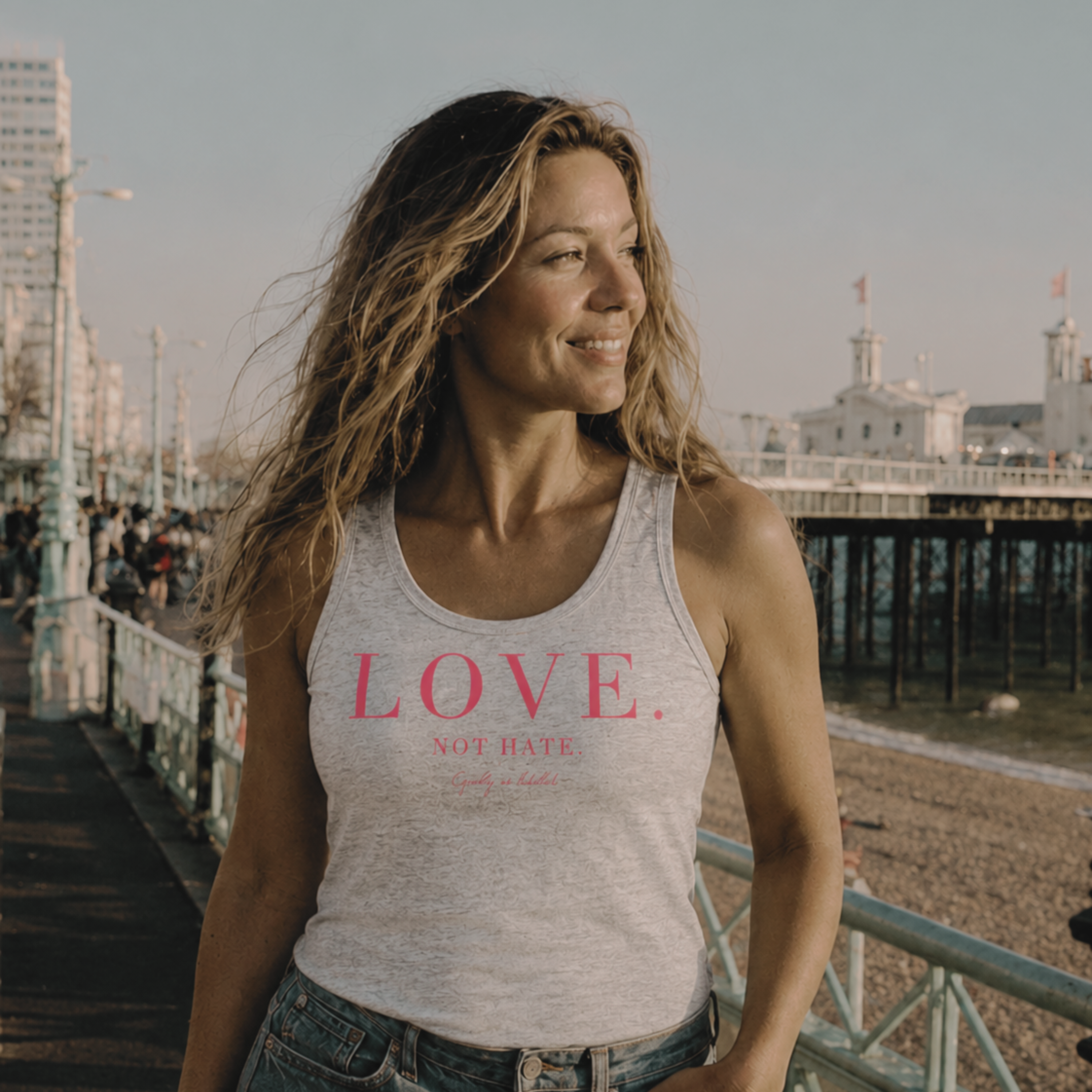 "LOVE. NOT HATE." LADIES FITTED TANK TOP