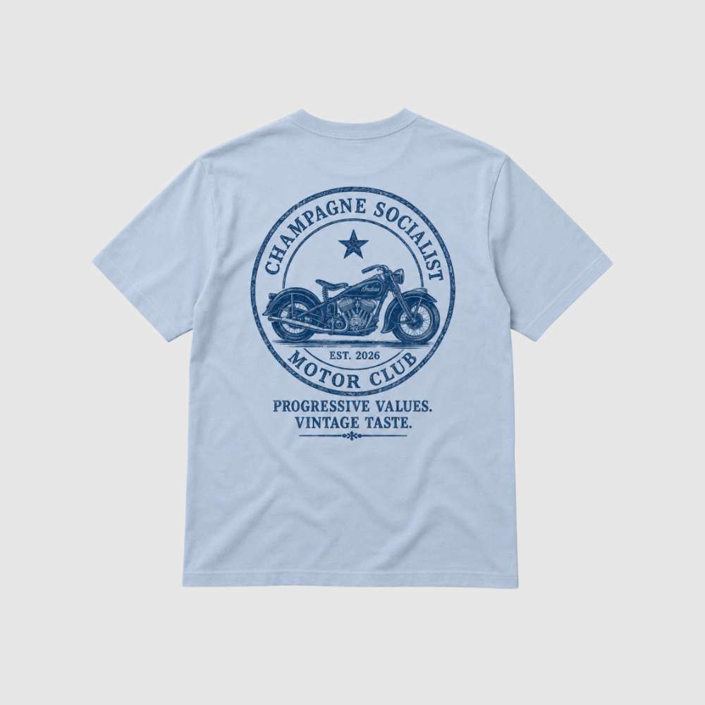 "CHAMPAGNE SOCIALIST MOTOR CLUB"  ORGANIC BACK-PRINT SHIRT