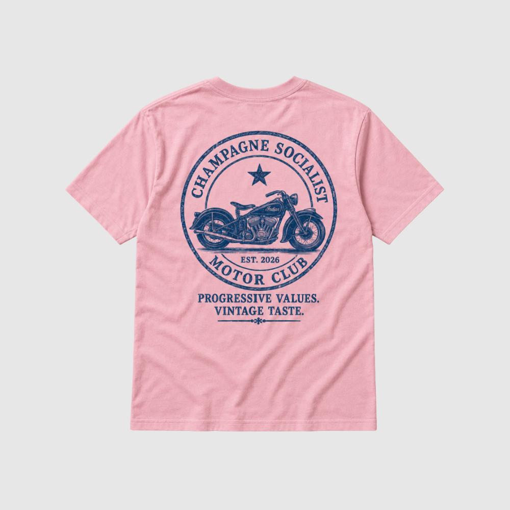 "CHAMPAGNE SOCIALIST MOTOR CLUB"  ORGANIC BACK-PRINT SHIRT