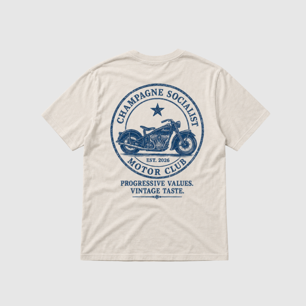 "CHAMPAGNE SOCIALIST MOTOR CLUB"  ORGANIC BACK-PRINT SHIRT