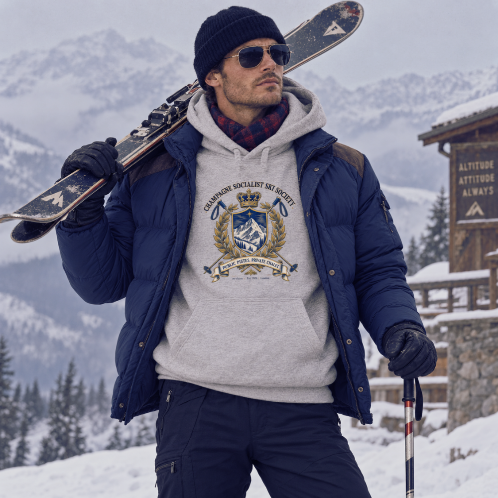"CHAMPAGNE SOCIALIST SKI SOCIETY"  ORGANIC HOODIE