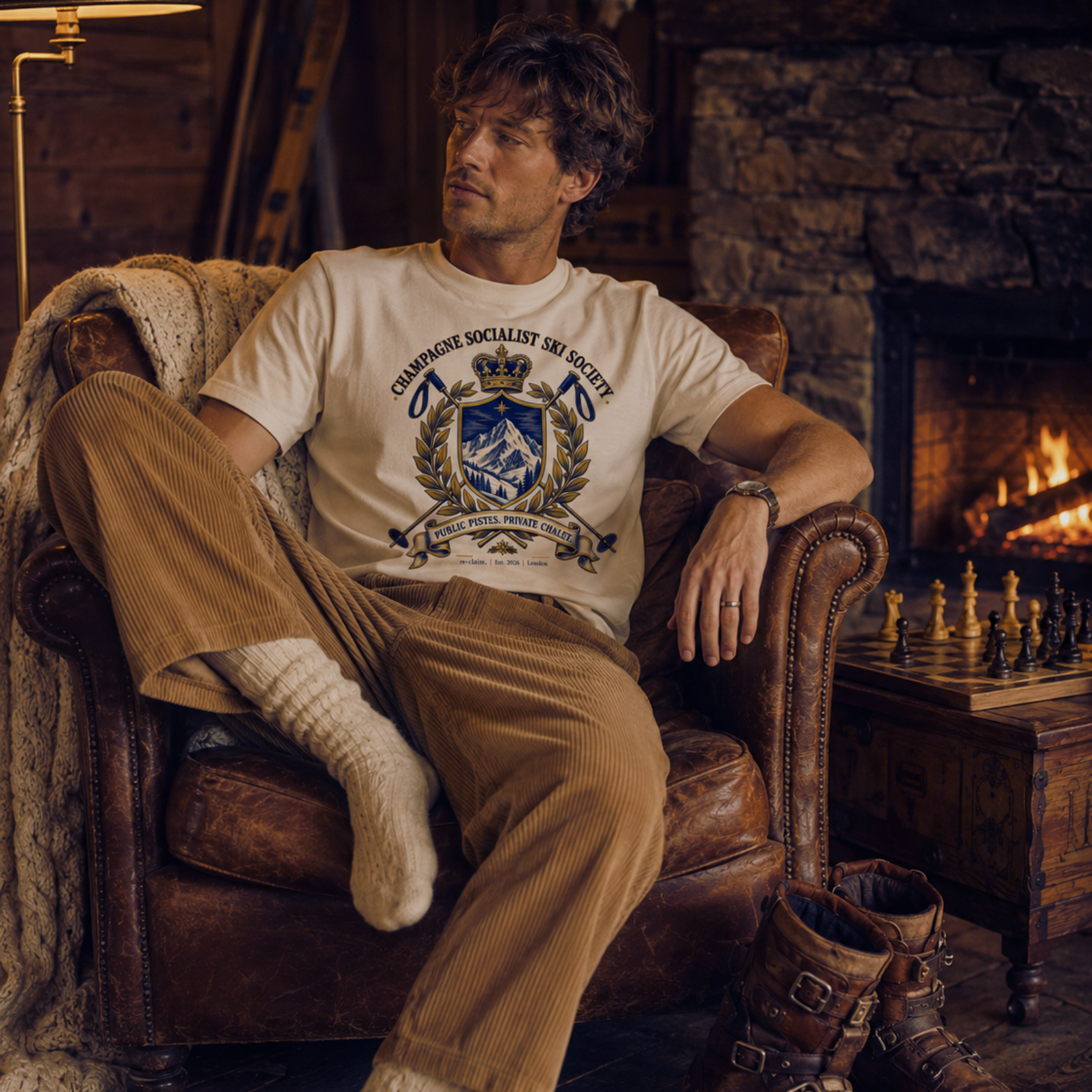 "CHAMPAGNE SOCIALIST SKI SOCIETY" ORGANIC T-SHIRT