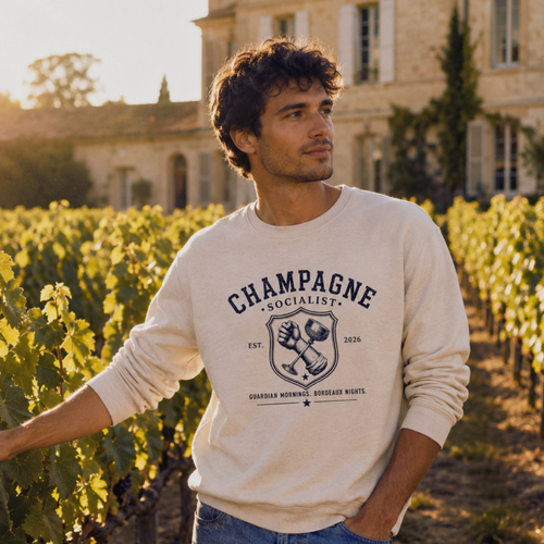 "CHAMPAGNE SOCIALIST - GUARDIAN MORNINGS, BORDEAUX NIGHTS" ORGANIC SWEATSHIRT