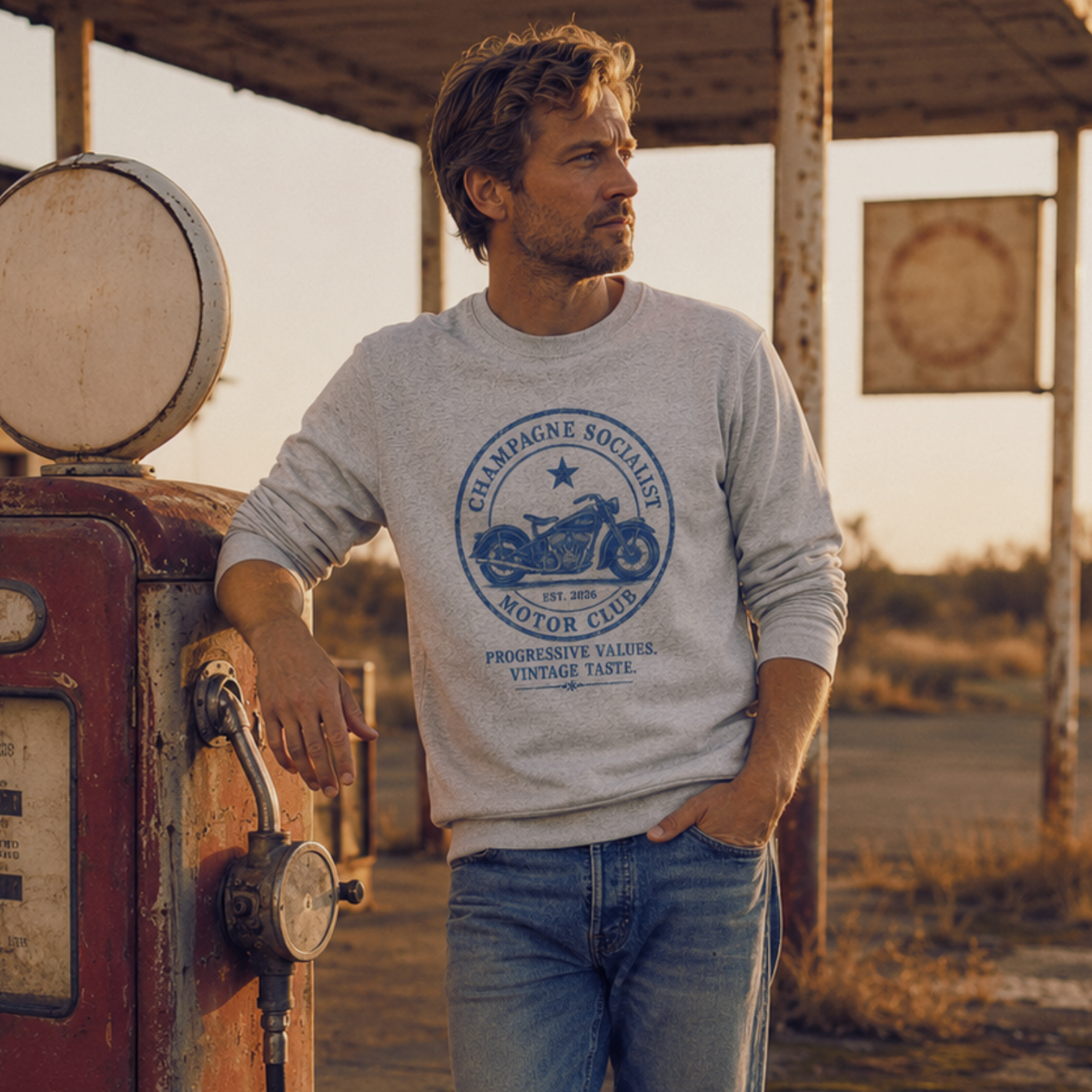 "CHAMPAGNE SOCIALIST MOTOR CLUB"  ORGANIC SWEATSHIRT