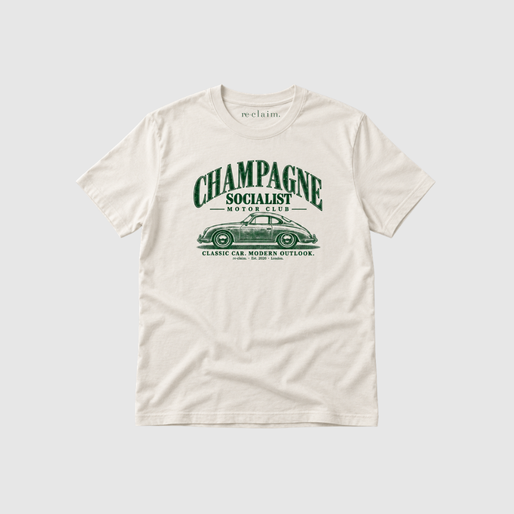 "CHAMPAGNE SOCIALIST MOTOR CLUB" ORGANIC T-SHIRT
