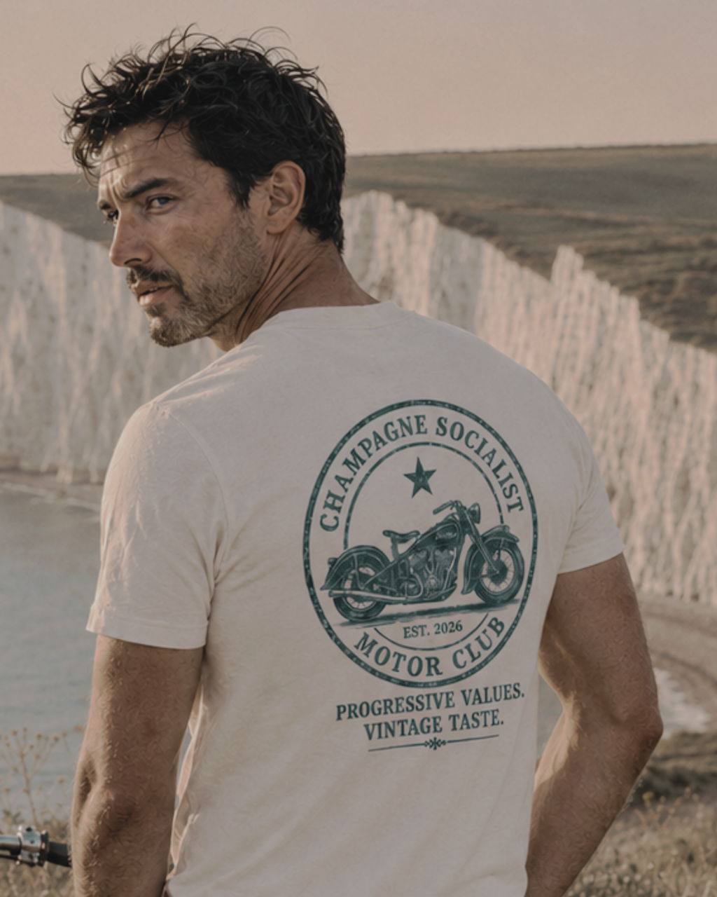 "CHAMPAGNE SOCIALIST MOTOR CLUB"  ORGANIC SHIRT