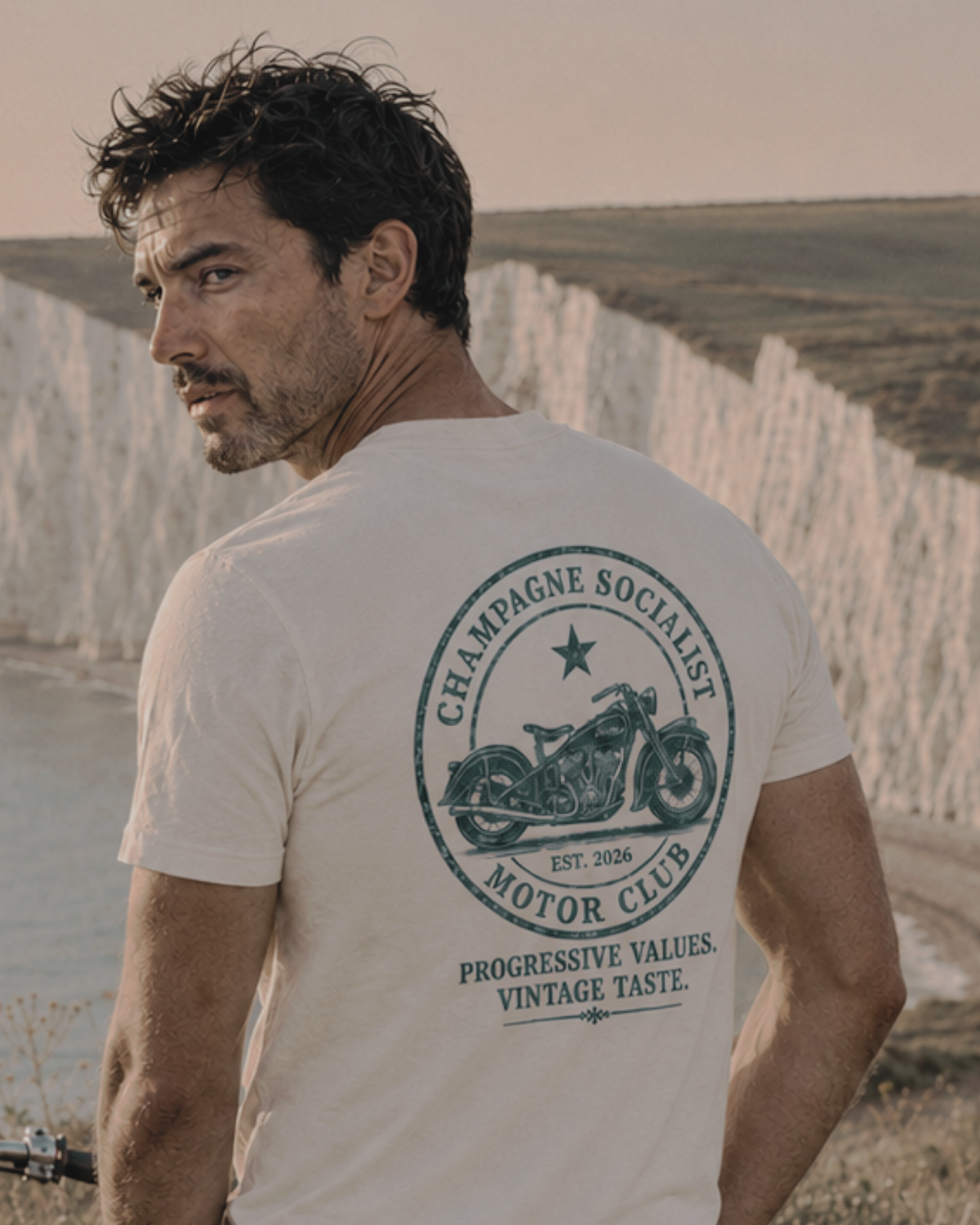 "CHAMPAGNE SOCIALIST MOTOR CLUB"  ORGANIC SHIRT