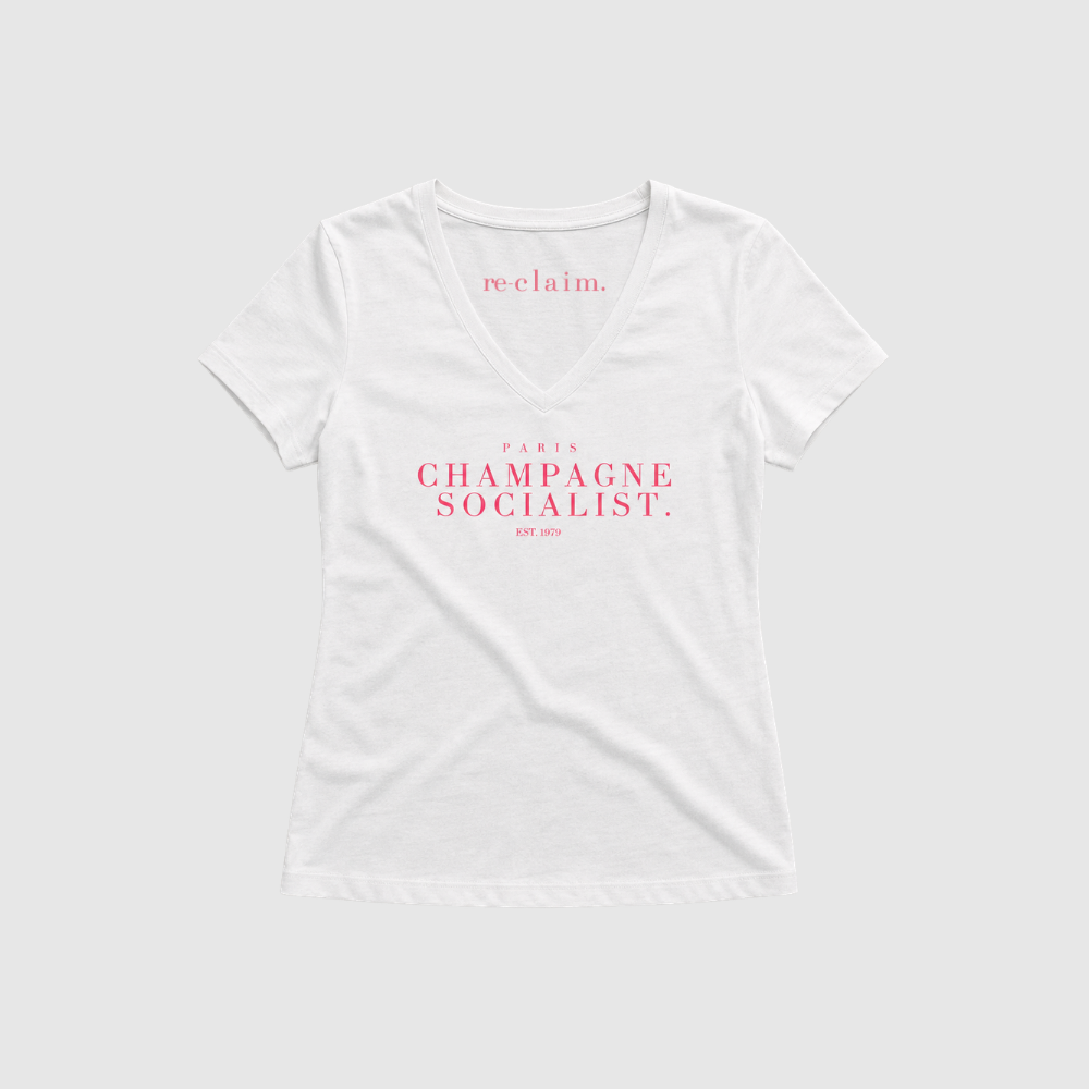"PARIS CHAMPAGNE SOCIALIST." LADIES V-NECK SHIRT