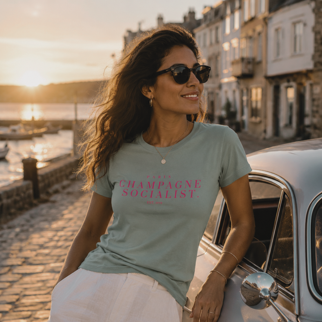 "PARIS CHAMPAGNE SOCIALIST." FITTED LADIES SHIRT