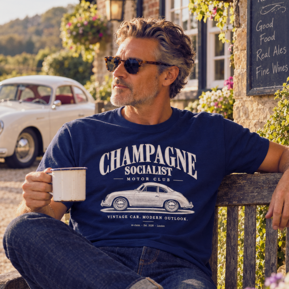 "CHAMPAGNE SOCIALIST MOTOR CLUB" ORGANIC T-SHIRT