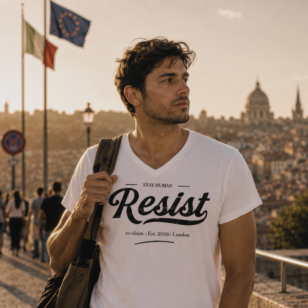 "RESIST" MENS ORGANIC V-NECK SHIRT