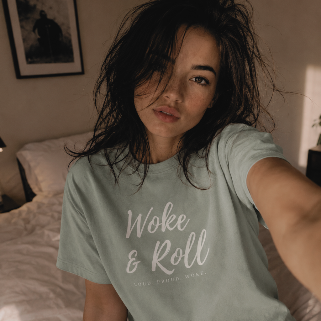 "WOKE & ROLL." FITTED LADIES SHIRT