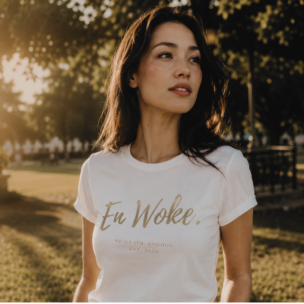 "EN WOKE." FITTED LADIES ORGANIC SHIRT